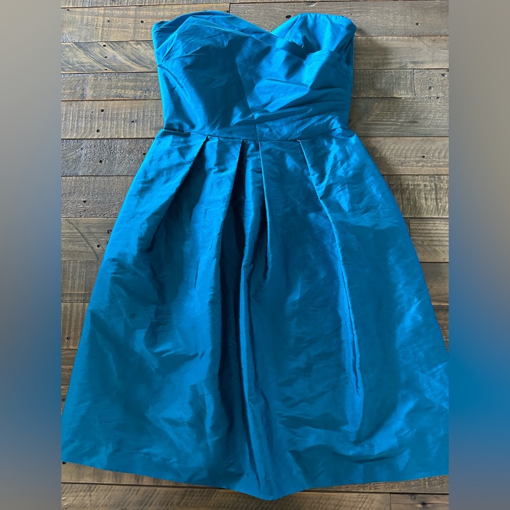 ALFRED SUNG Caspian Blue Strapless Cocktail Dress with Pockets Size 4